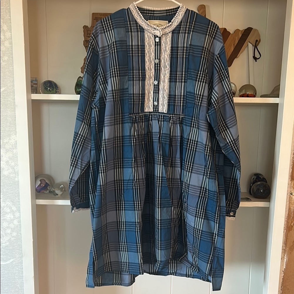 NWT Vintage Victoria's Secret Country Cottons Blue Plaid Nightgown Size L